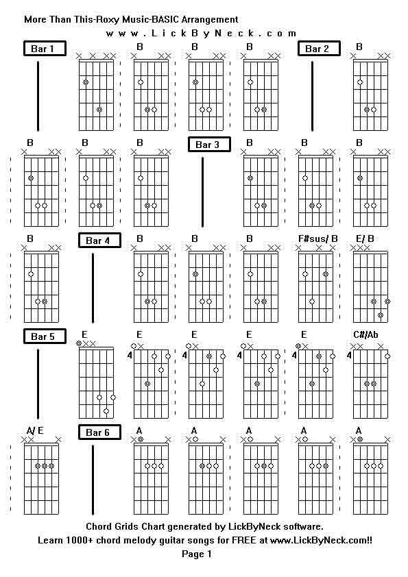 Chord Grids Chart of chord melody fingerstyle guitar song-More Than This-Roxy Music-BASIC Arrangement,generated by LickByNeck software.